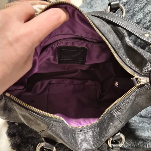 Coach Ashley Black Pebbled Leather Satchel Bag | Purple Lining | F15445 - Picture 3 of 11